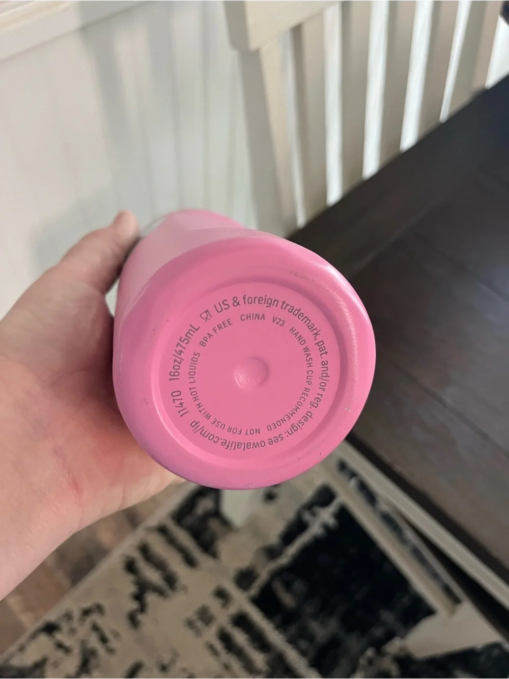 Owala Pink Insulated Water Bottle with Red Accent